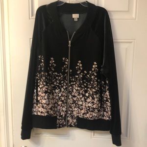 Velvet sleeve front zip jacket